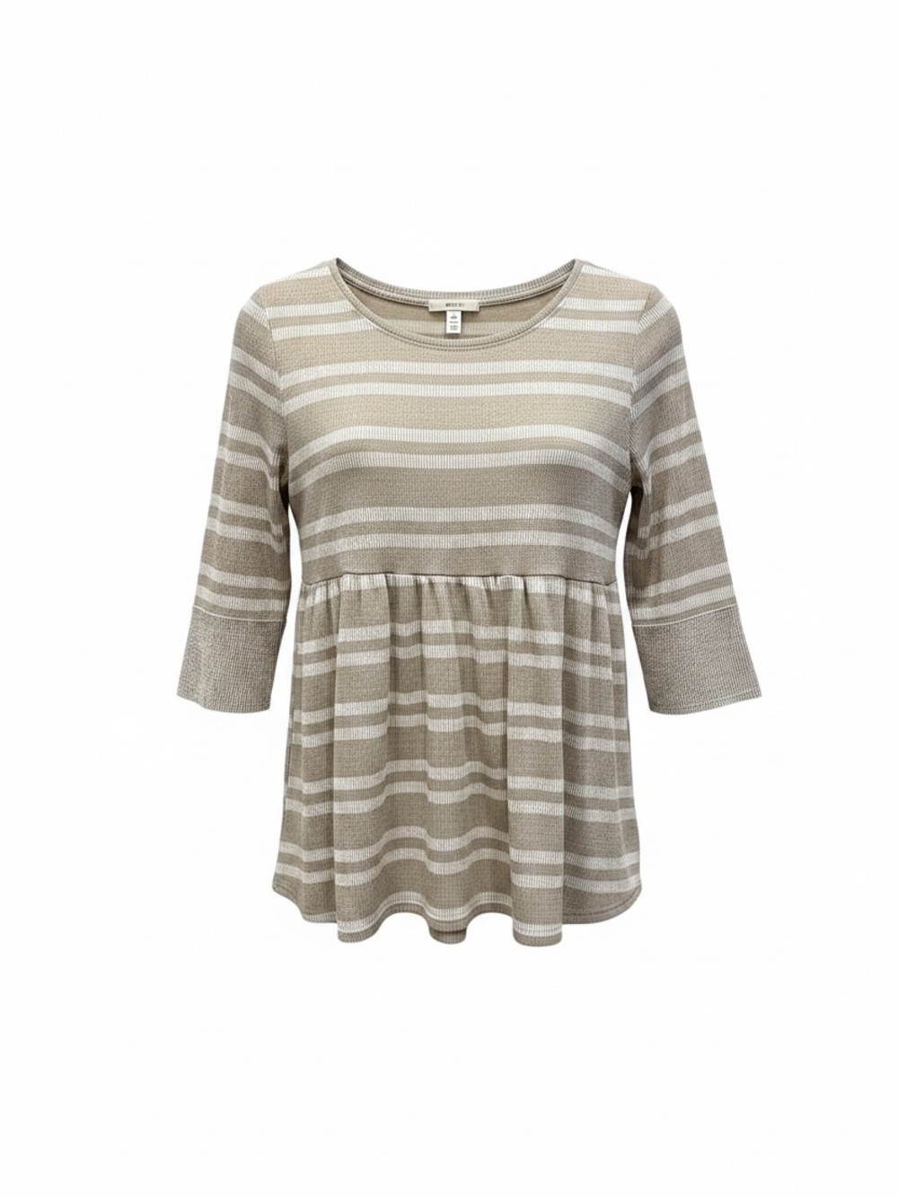 Easel Striped Taupe and White Peplum Knit Top